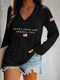Women's Loves Jesus and America Too1776-2026 American Flag Long Sleeve T-shirt