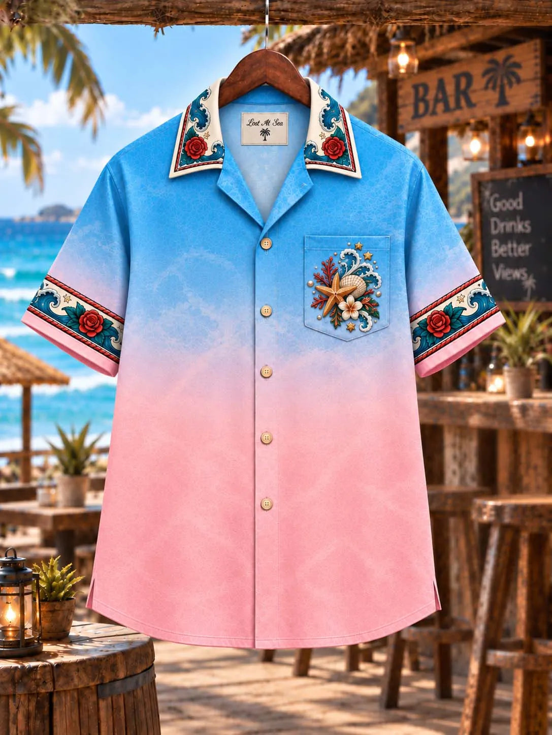 🧜‍♀️ Lost At Sea Found At The Bar Retro Mermaid Sunset Ocean Graphic Shirt