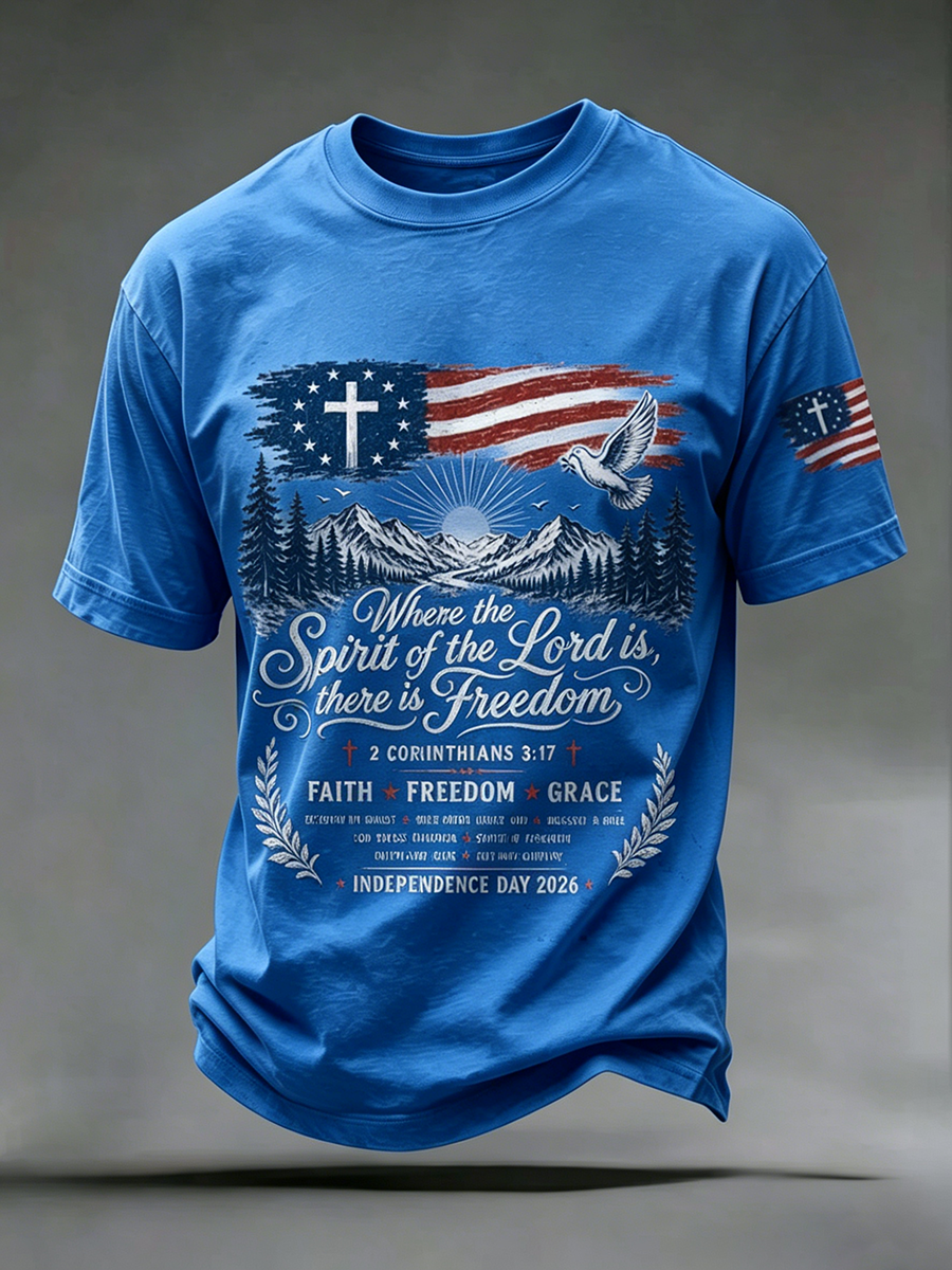 250Th Anniversary Cross Print Casual Round Neck T-Shirt From The United States
