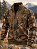 Men's Retro Hunting Culture Print Casual Zip-Up Sweatshirt