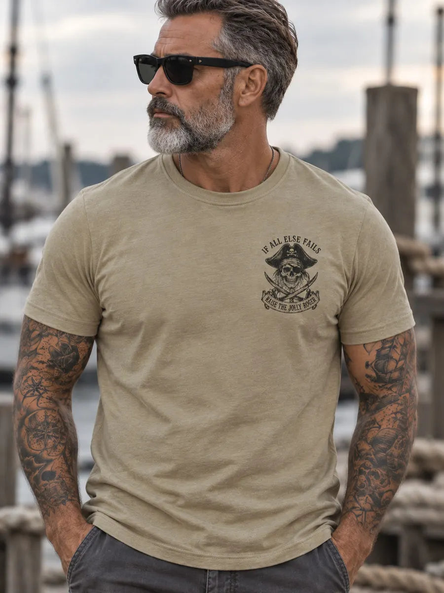 Jolly Roger Vintage Pirate Print Short Sleeve T-shirt