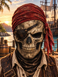 Vintage Pirate Skull Face Mask – Red Bandana & Eyepatch Nautical Costume Mask