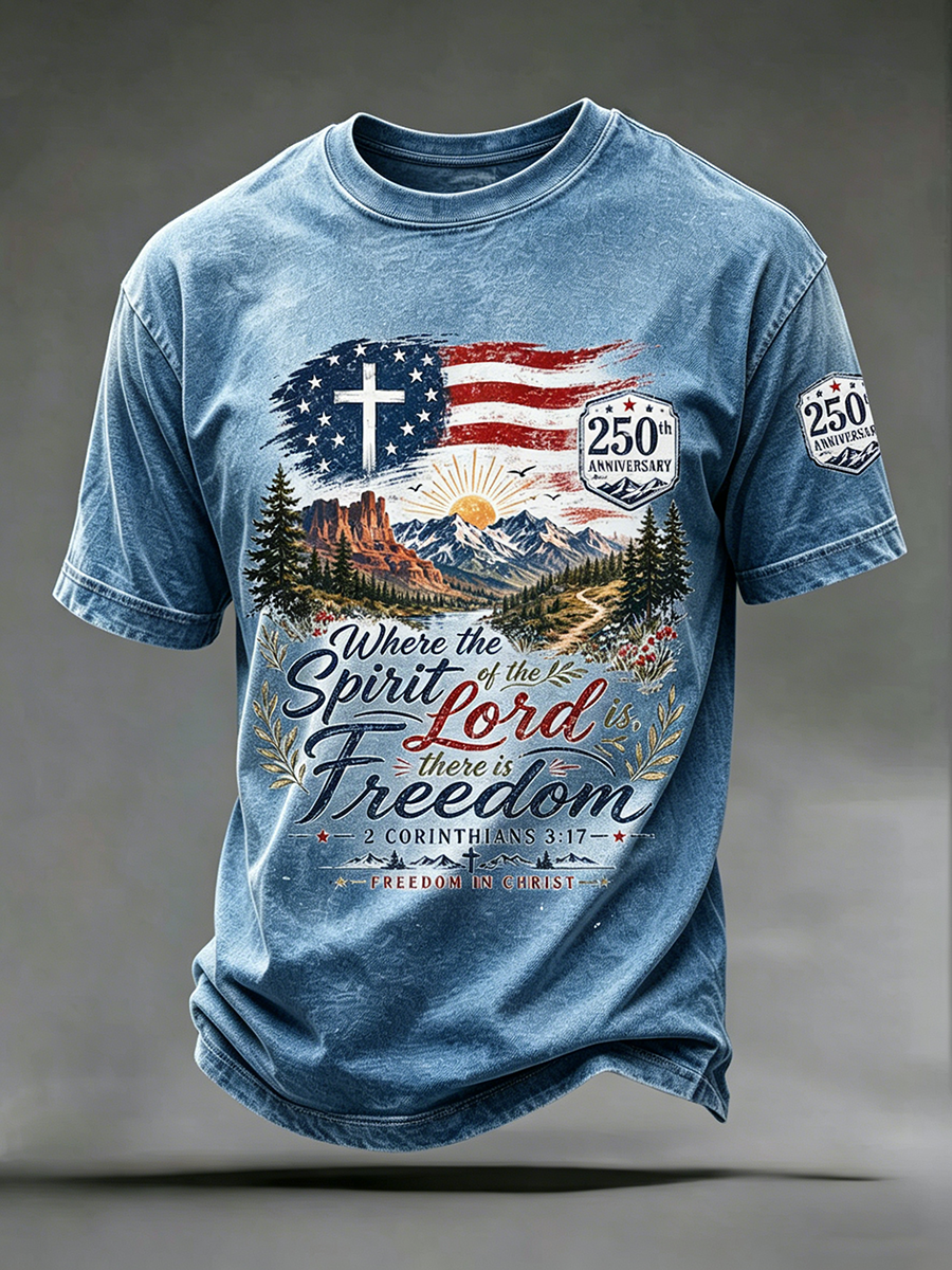 250Th Anniversary Cross Print Casual Round Neck T-Shirt From The United States