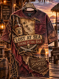 Men’s Lost at Sea Found at the Bar Sunset Pirate Graphic Pocket T-Shirt