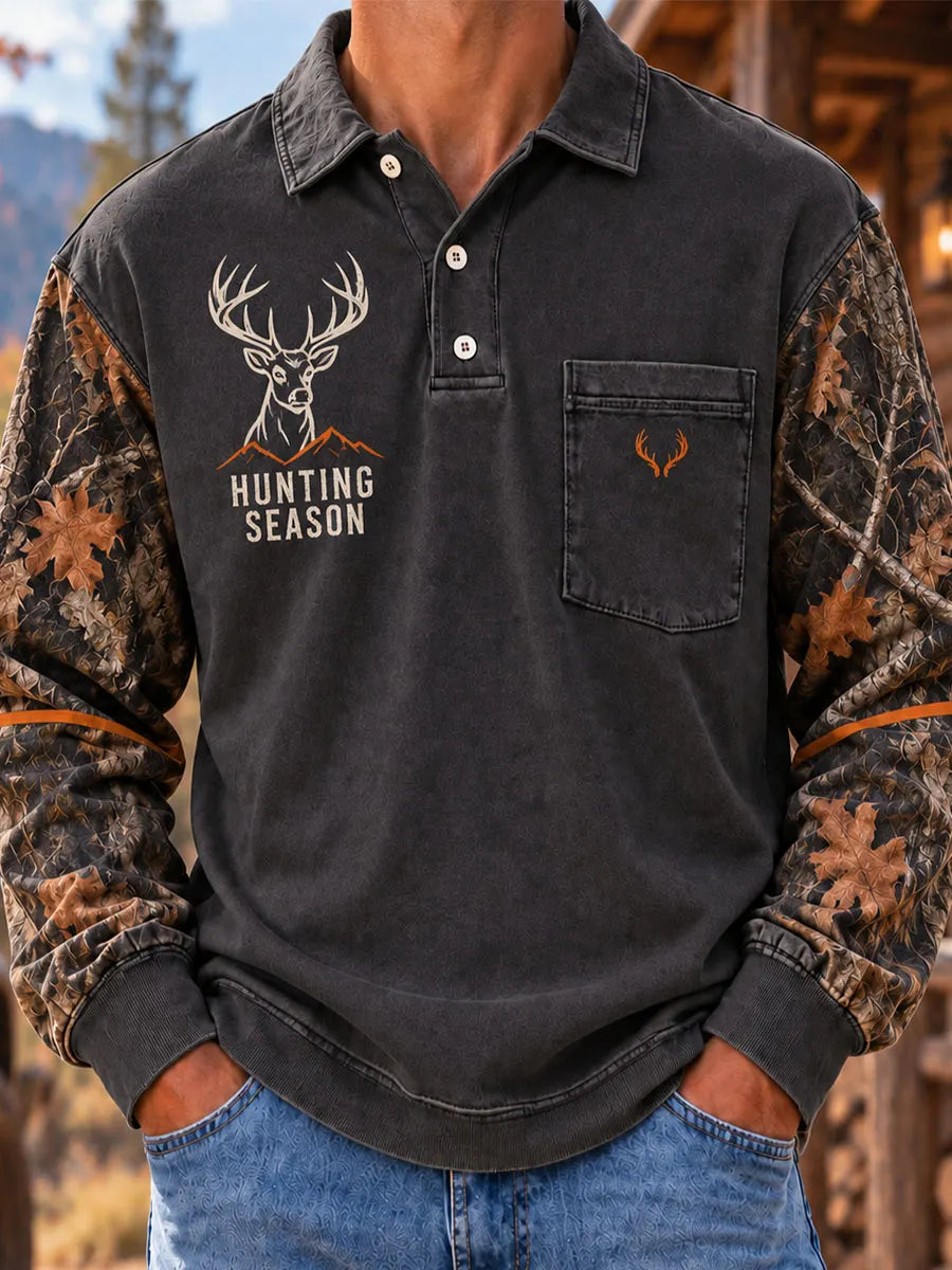 Hunting Season Buck Camo Sleeve Men’s Outdoor Pullover