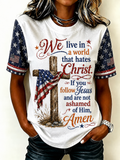 Women'S Clothing American Faith Flag Glitter Print Round Neck Top