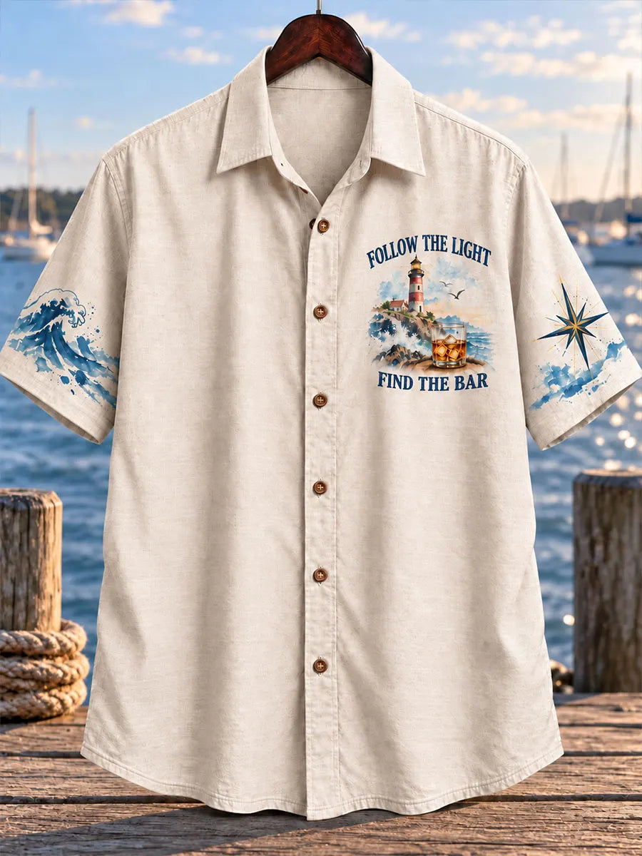 Follow the Light, Find the Bar Lighthouse Nautical Vintage Shirt