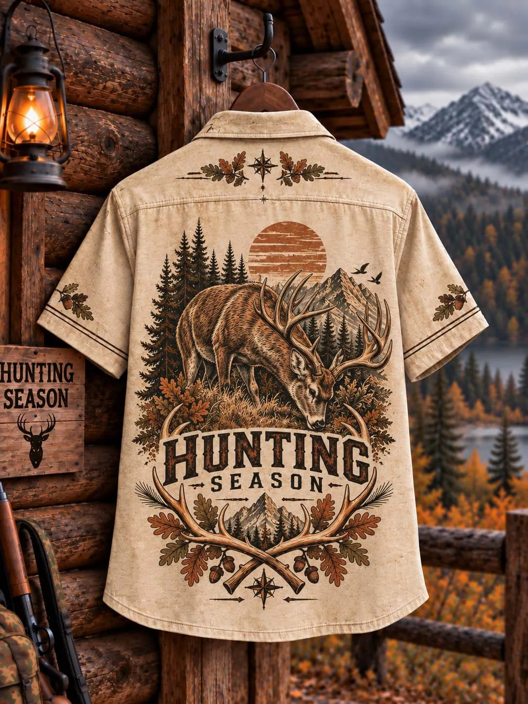 🌲 Hunting Season Grazing Buck Men's Casual Shirt