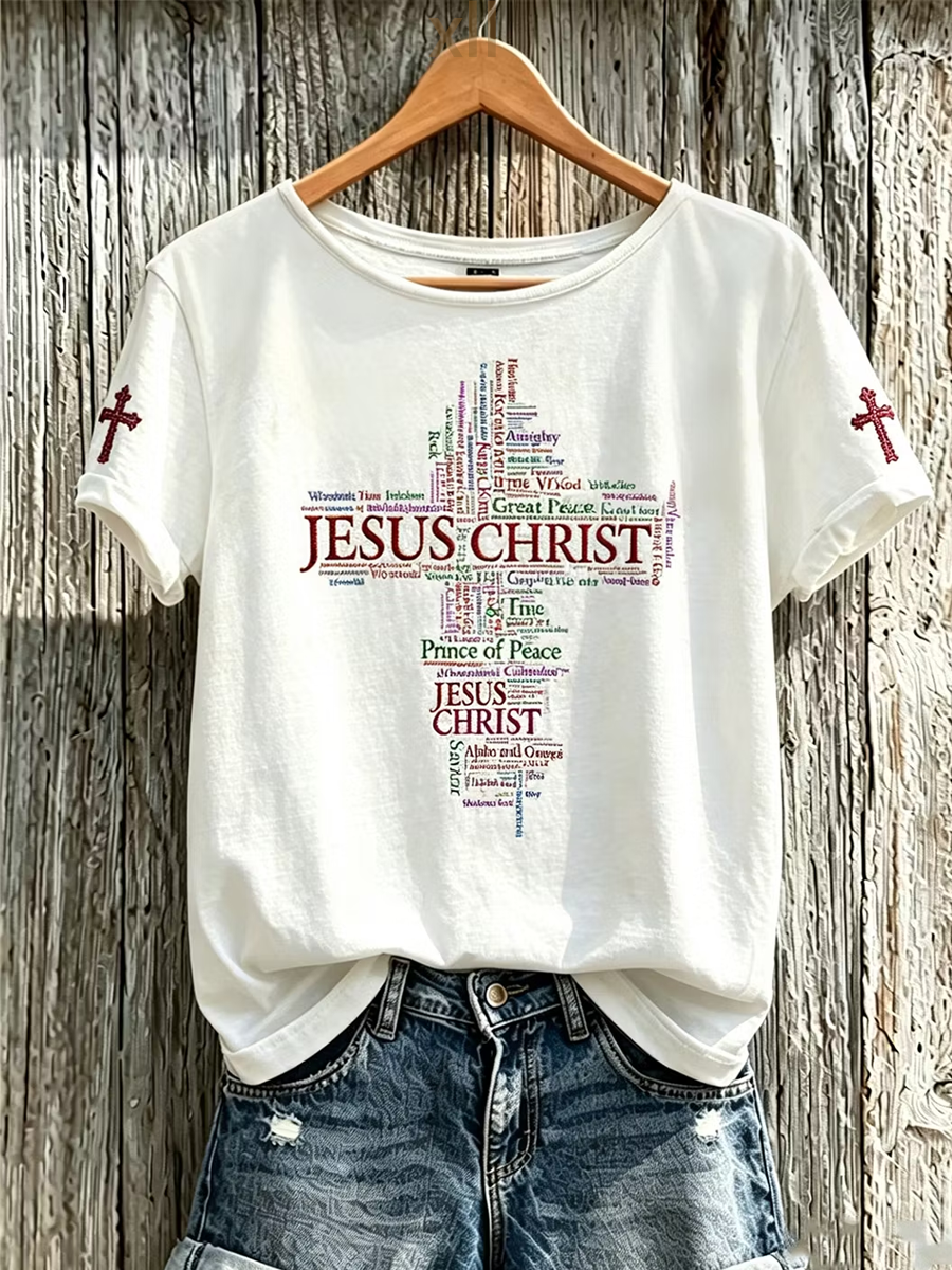 Women's Faith Pattern Printed Leisure Round Neck Short Sleeve T-shirt