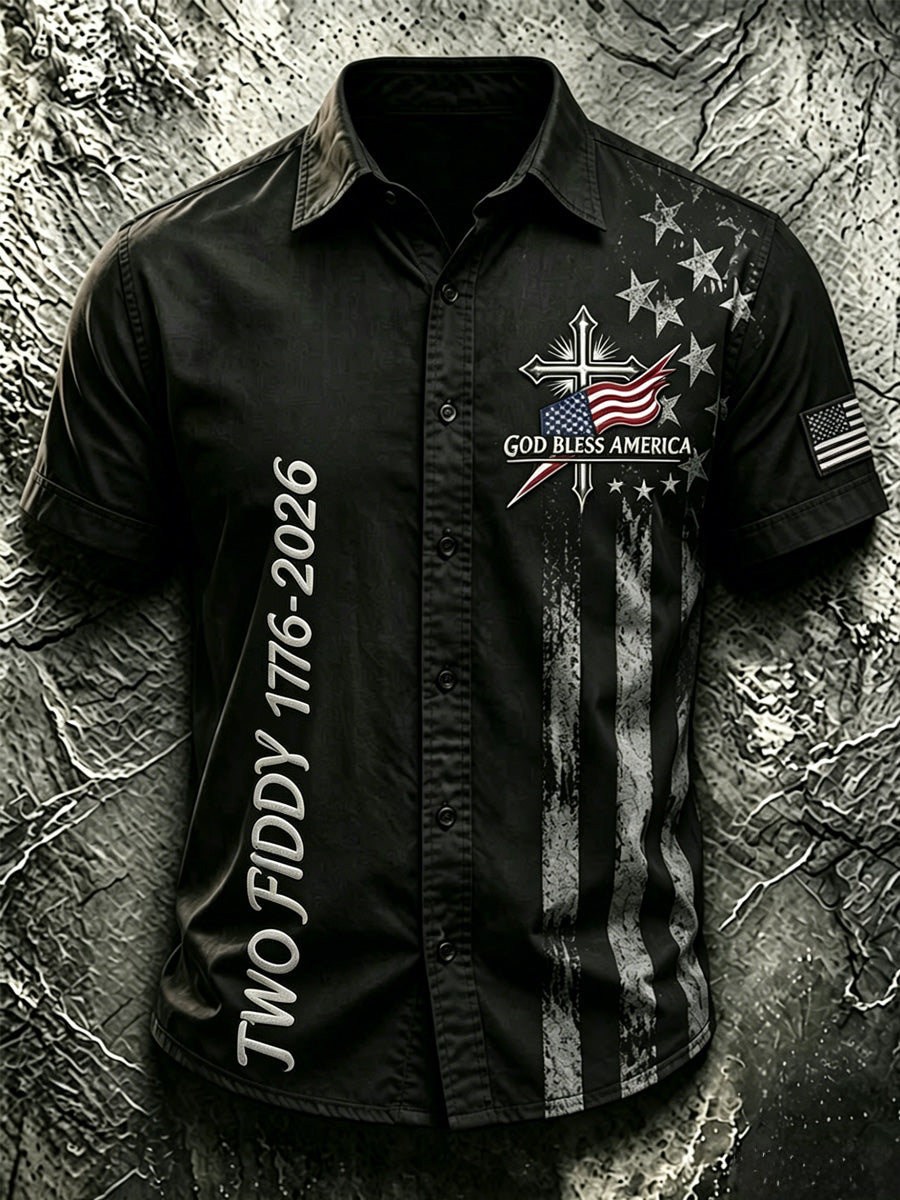 Men's Religious Faith Cross Printed Casual Shirt