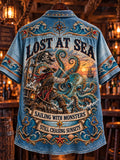Men’s Vintage  "LOST AT SEA " Old Salt Printed Short Sleeve Shirt