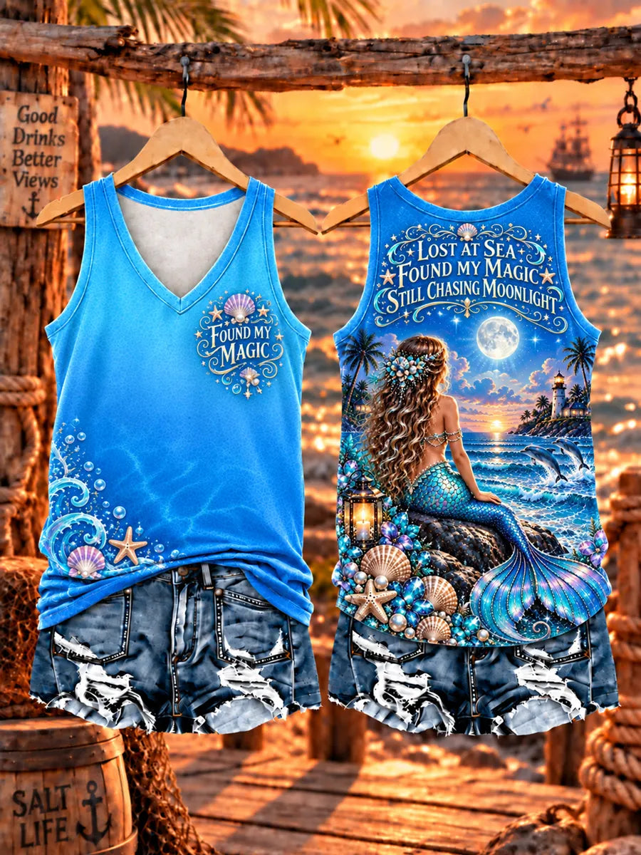 Women‘s "LOST AT SEA · FOUND MY MAGIC · STILL CHASING MOONLIGHT" V-Neck Tank Top