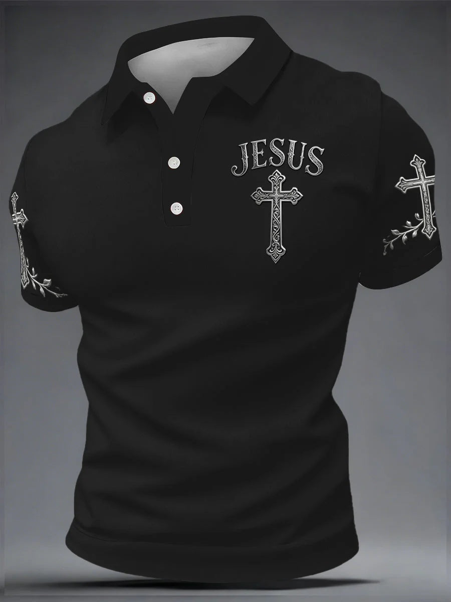 Men's Metal Jesus-Themed Casual Polo Shirt