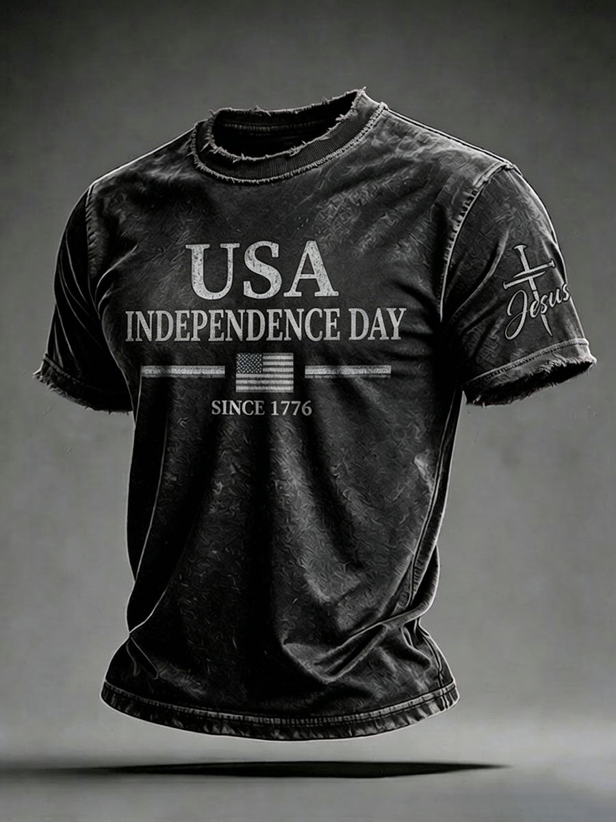 Men'S USA Independence Day Faith Art Printed T-Shirt