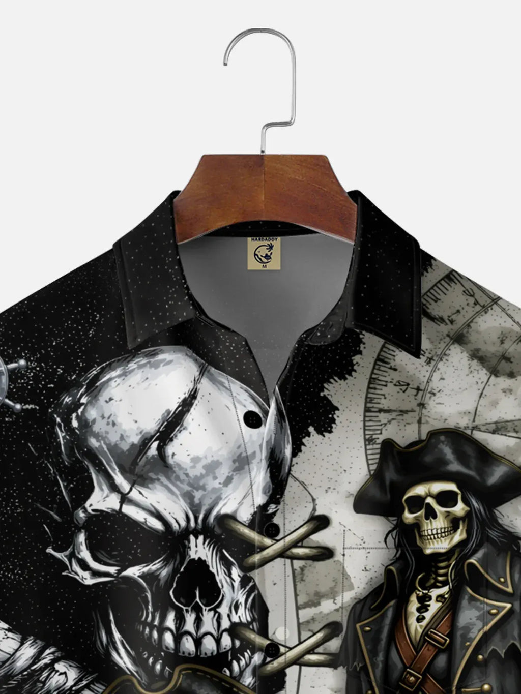 Moisture-Wicking Gradient Pirate Octopus & Skull Chest Pocket Hawaiian Shirt