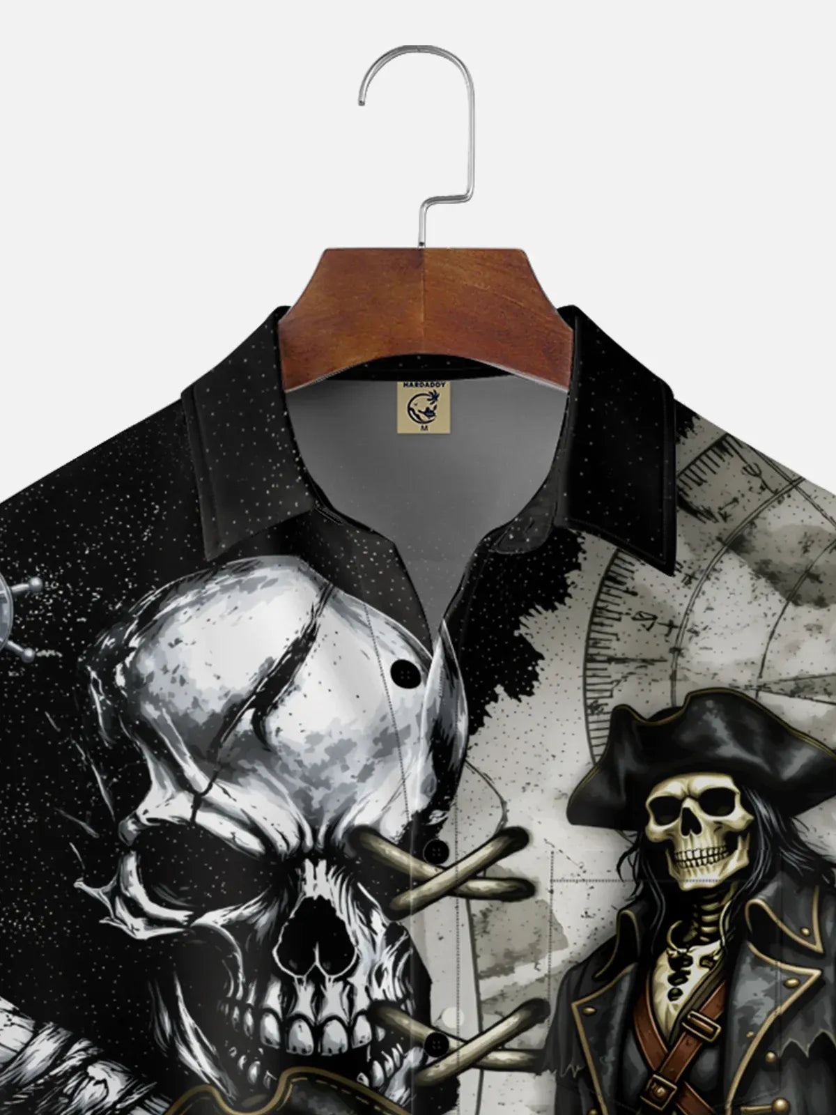 Moisture-Wicking Gradient Pirate Octopus & Skull Chest Pocket Hawaiian Shirt