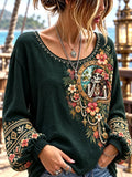 Porthole Pirate Skeleton Floral Long Sleeve Top