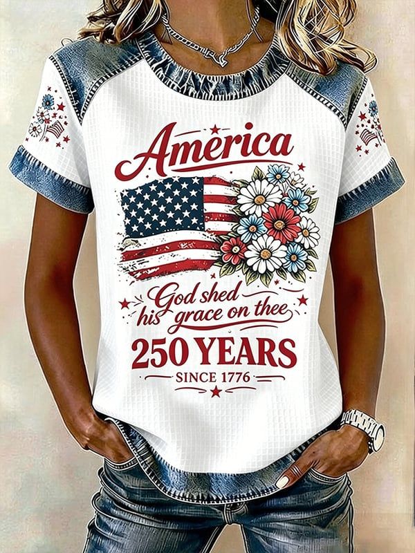 1776-2026 American Women'S 250Th Anniversary Printed V-Neck T-Shirt