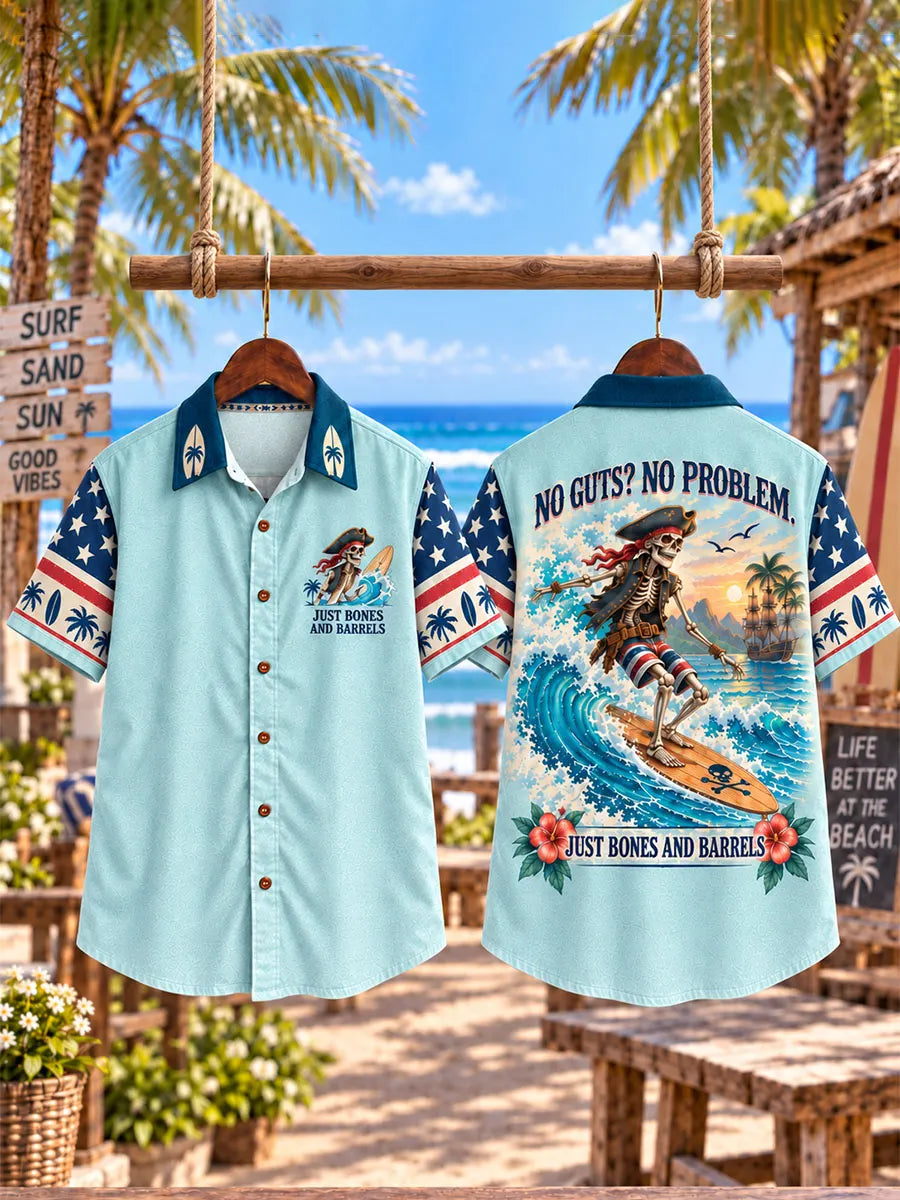 Men’s Pirate Skeleton Surfing Short Sleeve Shirt