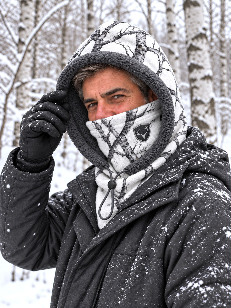Men’s Snow Camo Deer Hunting Fleece-Lined Hooded Neck Warmer Balaclava