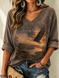 Women's V-Neck Retro Forever Free Printed T-shirt