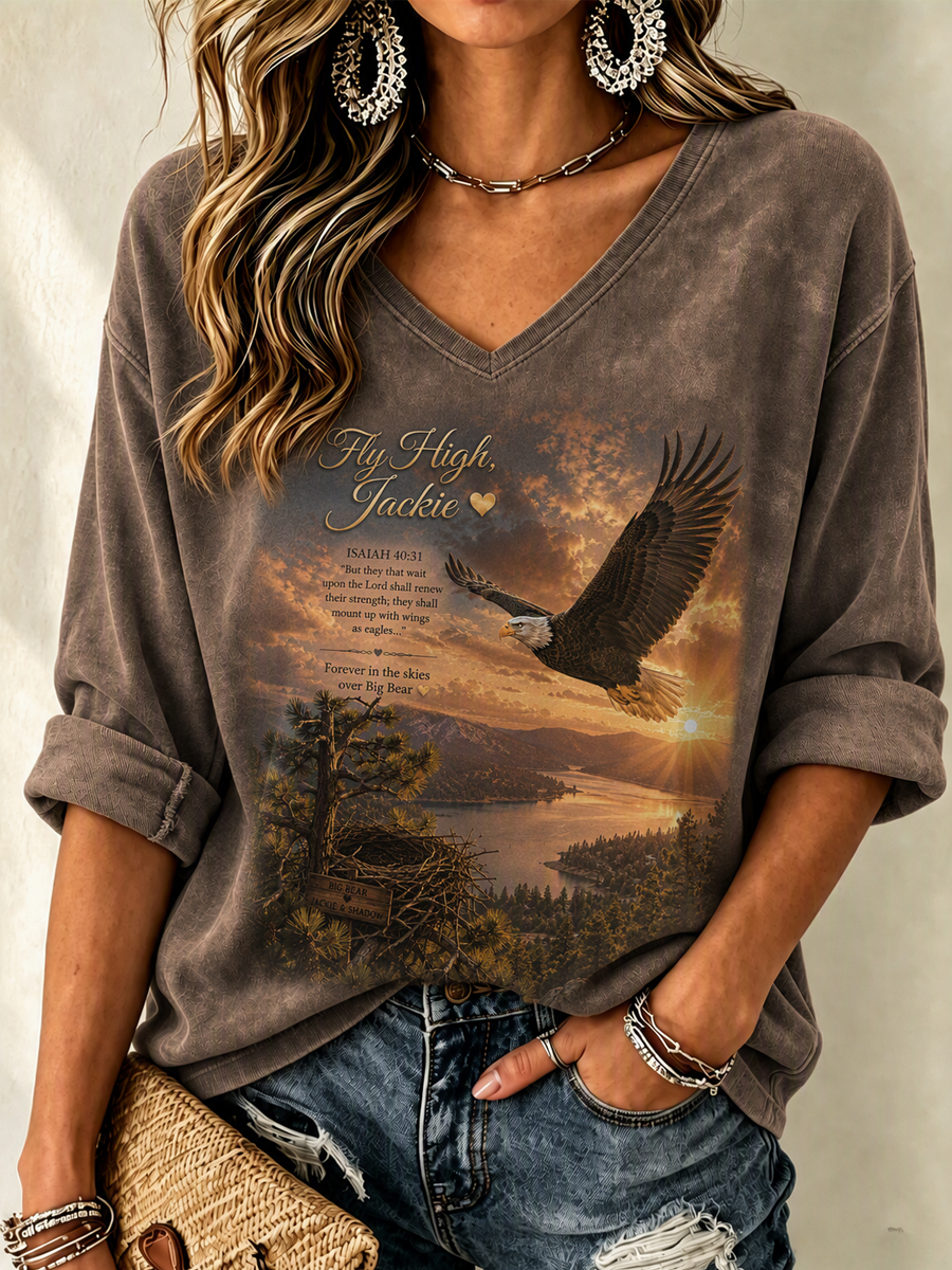 Women's V-Neck Retro Forever Free Printed T-shirt