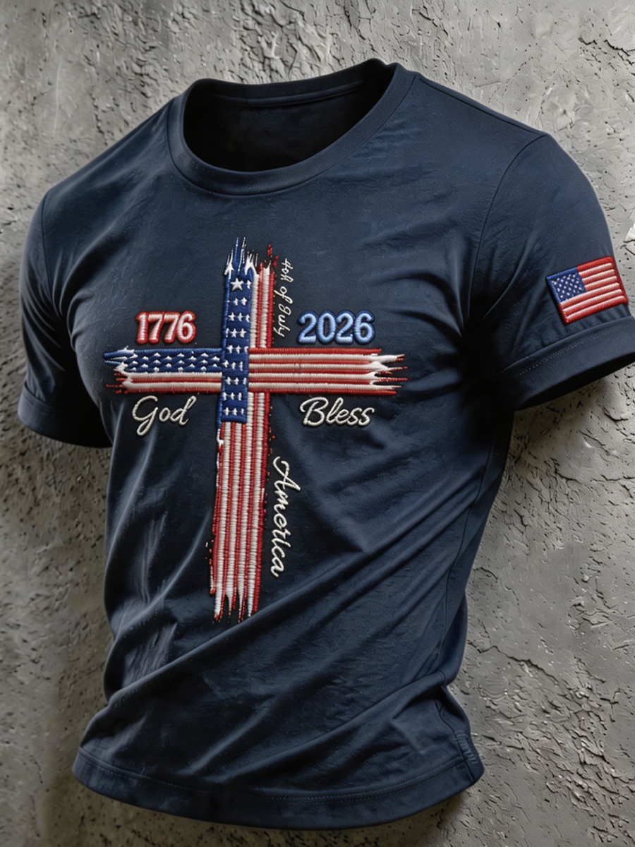 Men'S American Flag Cross Graphic Tee